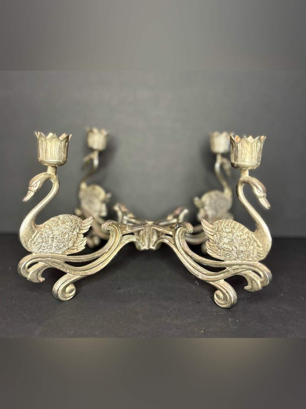 Vtg Silver Plated Swan 4 Light Candelabra Centerpiece Romantic Cottage Core